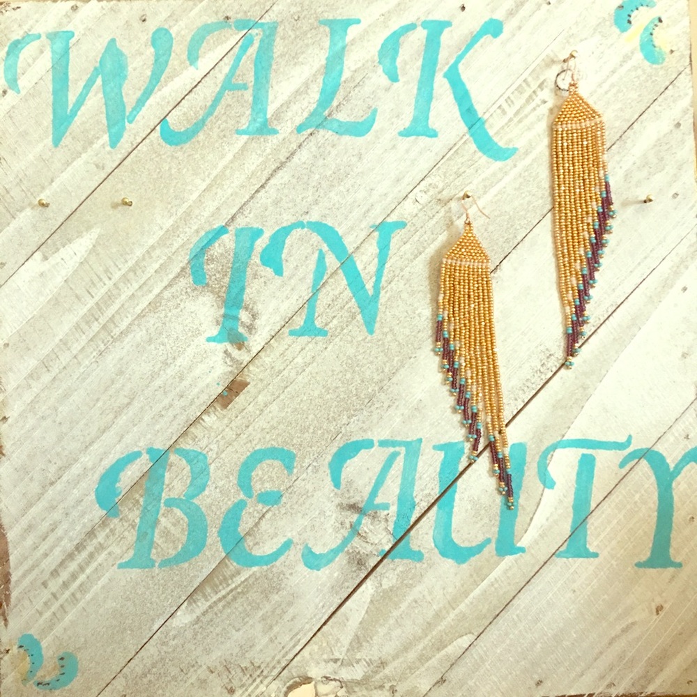 Gold and amethyst beaded earrings